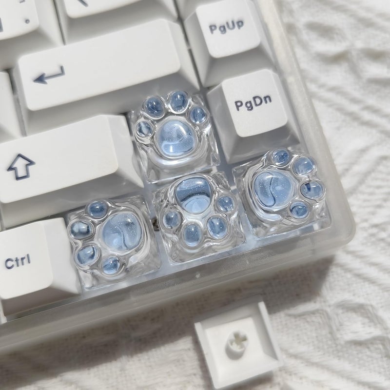 Elacgap Cat Claw Keycap Cute Drip Glue Backlight Keycaps DIY ESC Arrow Key Keycap Replacement for Cherry MX Gaming Mechanical Keyboard (4Keys Blue Transparent) - Image 1